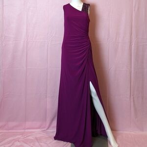 Adrianna Papell Wildberry Fuschia Draped Jersey Evening Formal Embellished Dress